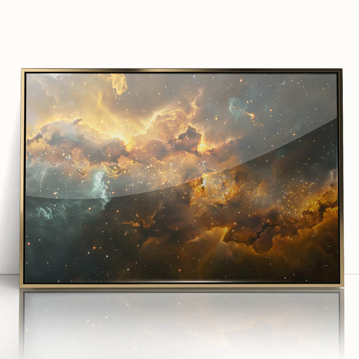 Golden Nebula Explosion Art - Space-Themed Cosmic Wall Decor Print