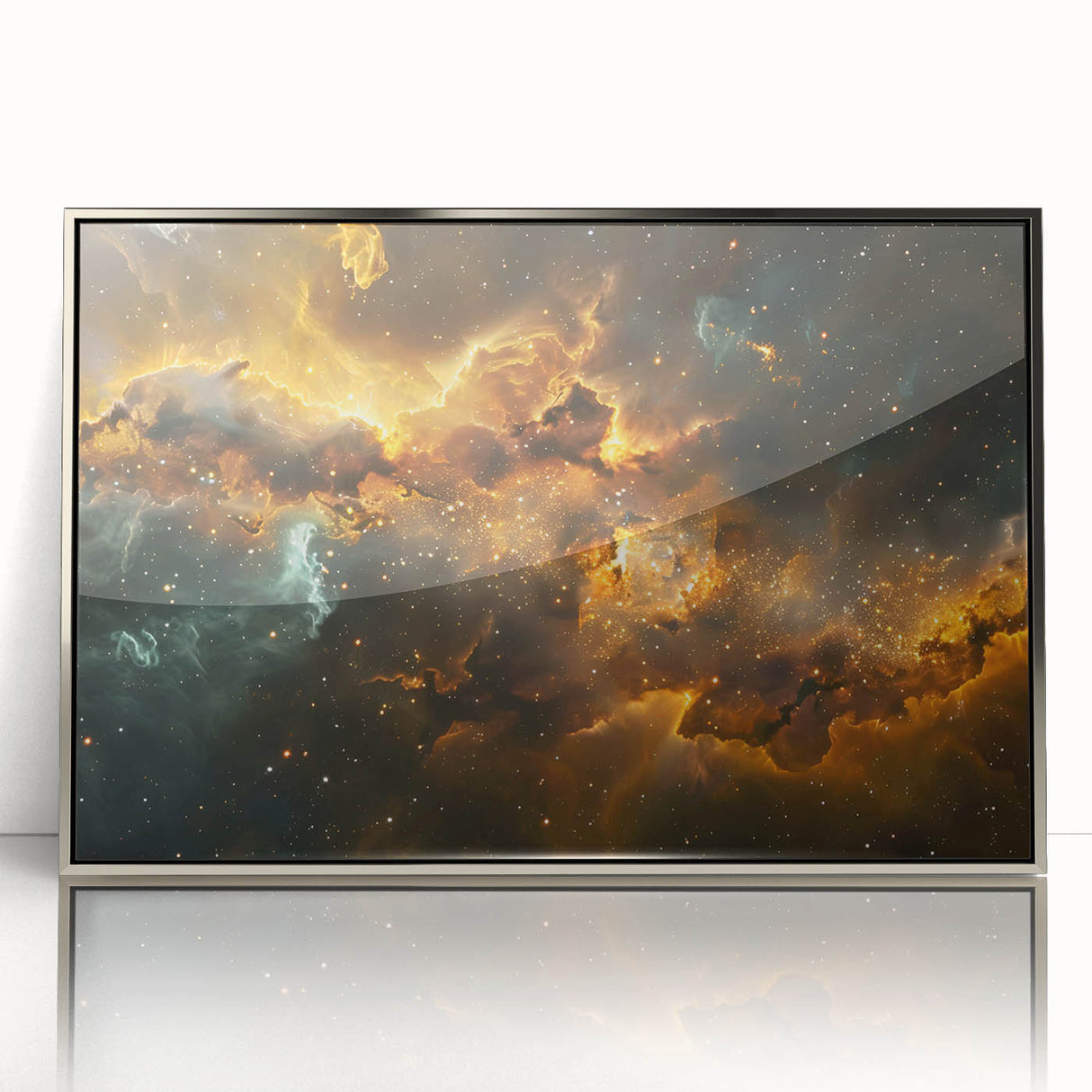 Golden Nebula Explosion Art - Space-Themed Cosmic Wall Decor Print