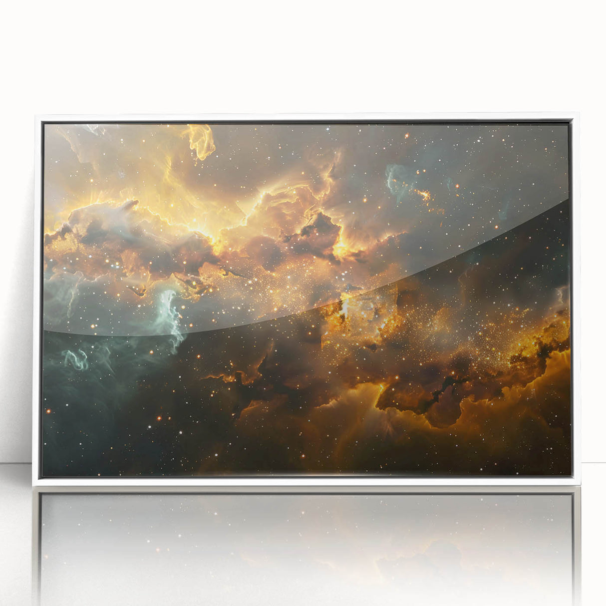 Golden Nebula Explosion Art - Space-Themed Cosmic Wall Decor Print