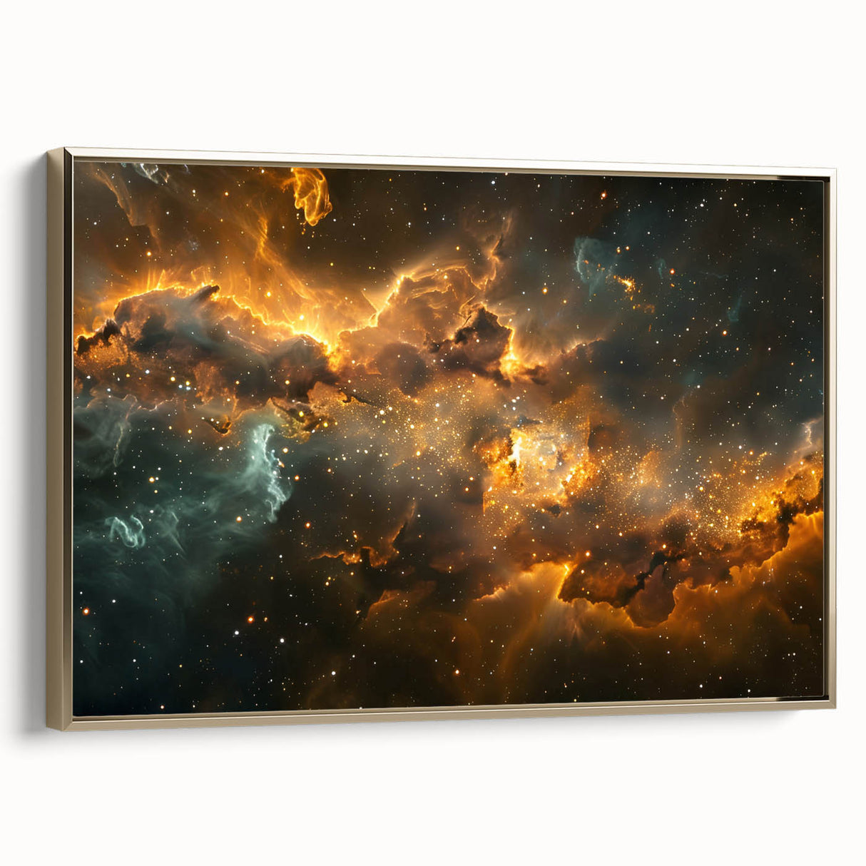 Golden Nebula Explosion Art - Space-Themed Cosmic Wall Decor Print