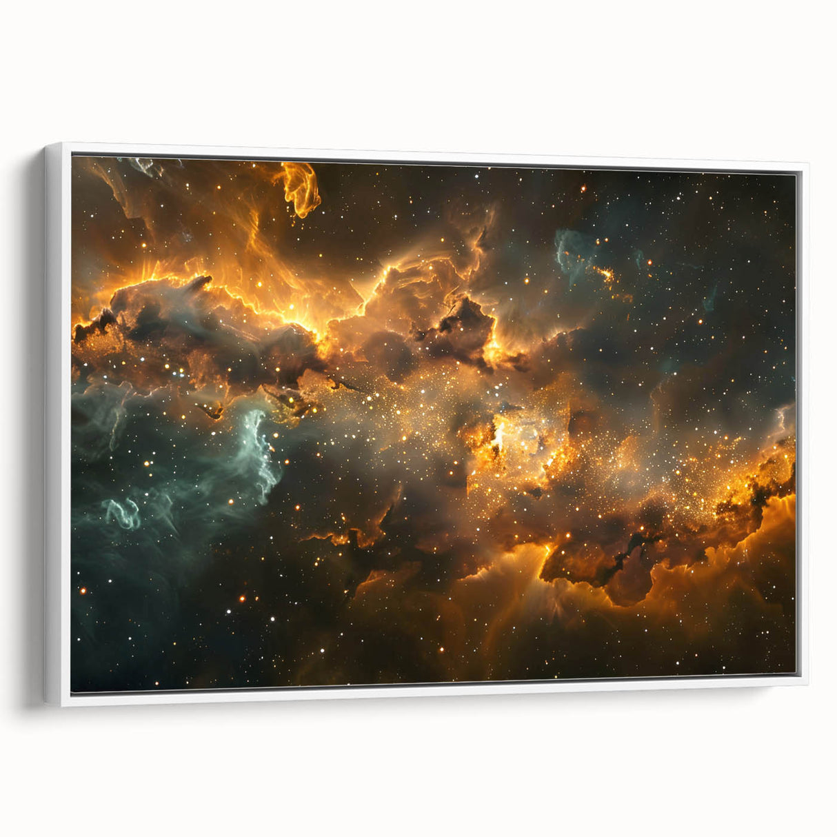 Golden Nebula Explosion Art - Space-Themed Cosmic Wall Decor Print