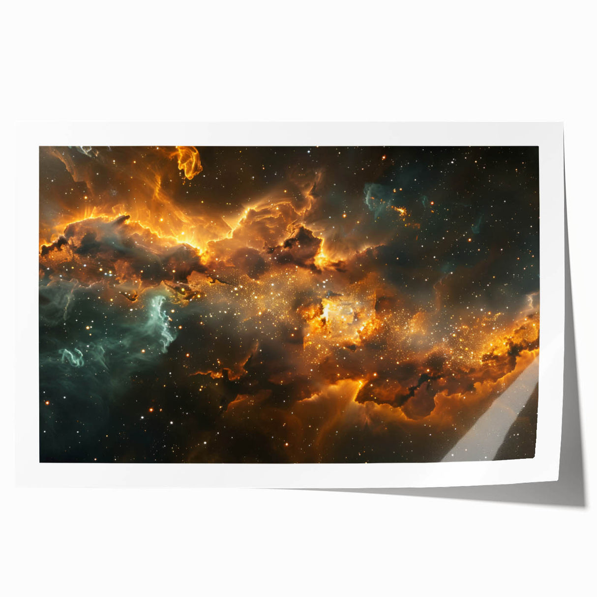 Golden Nebula Explosion Art - Space-Themed Cosmic Wall Decor Print