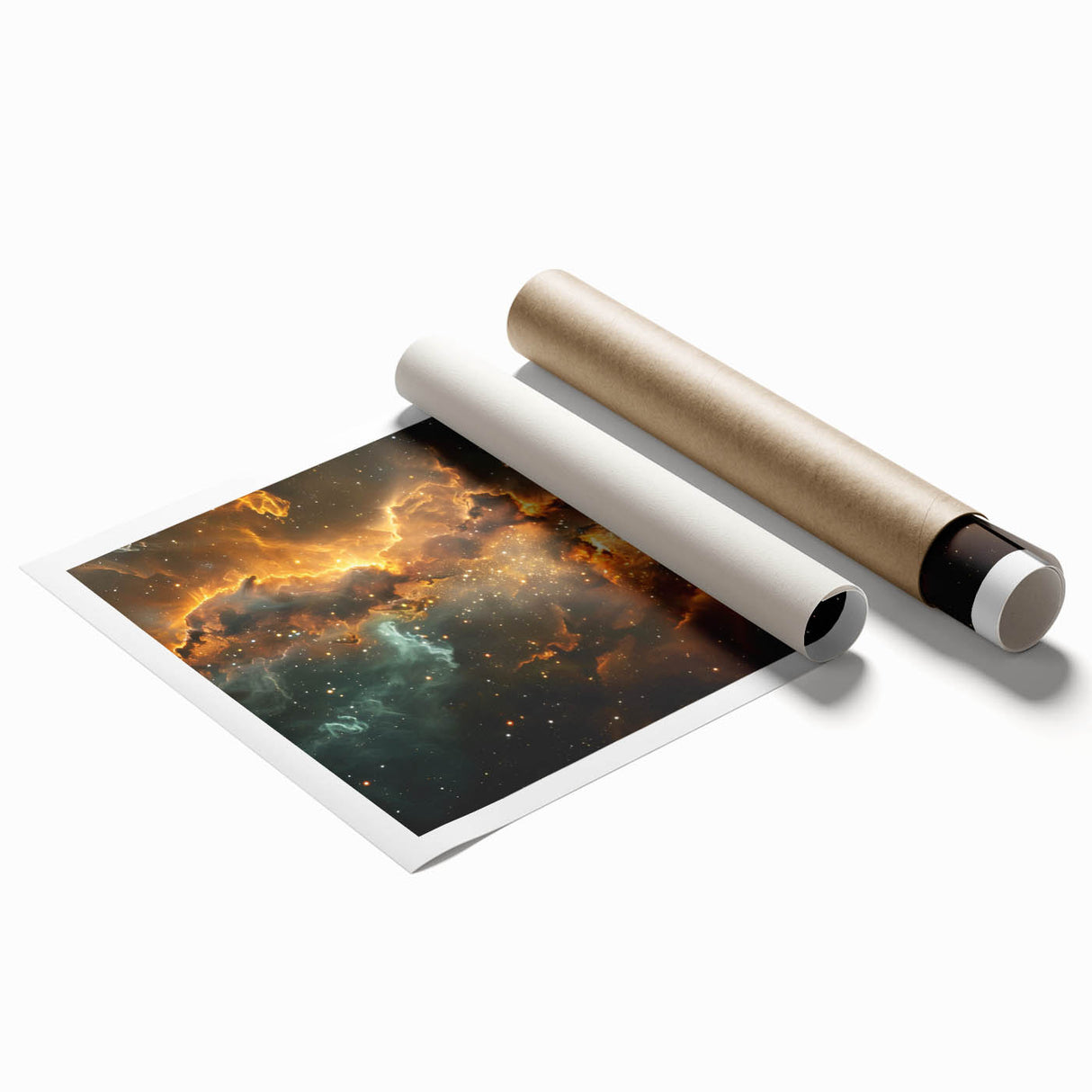 Golden Nebula Explosion Art - Space-Themed Cosmic Wall Decor Print