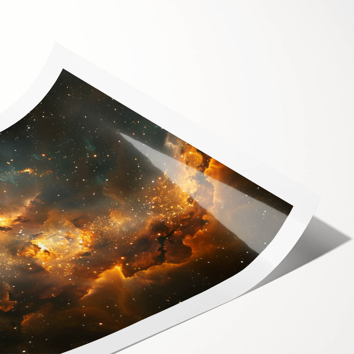 Golden Nebula Explosion Art - Space-Themed Cosmic Wall Decor Print