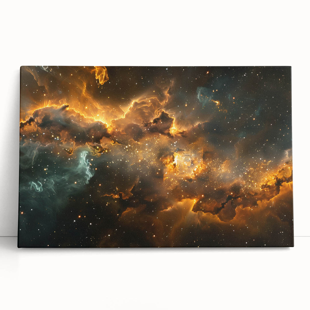 Golden Nebula Explosion Art - Space-Themed Cosmic Wall Decor Print