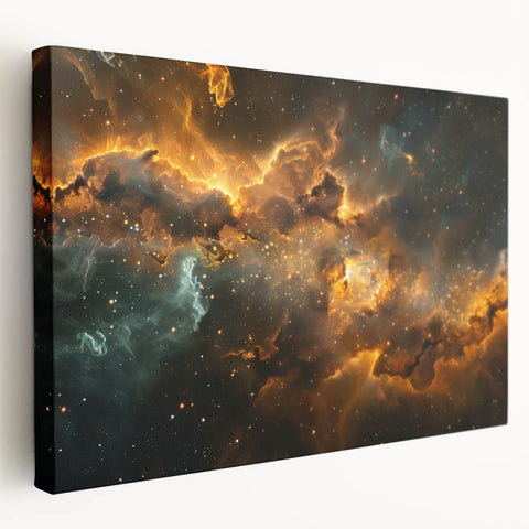 Golden Nebula Explosion Art - Space-Themed Cosmic Wall Decor Print