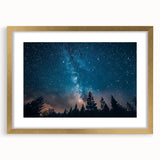 Starry Night Sky Over Forest Art - Cosmic Wall Decor for Nature Lovers
