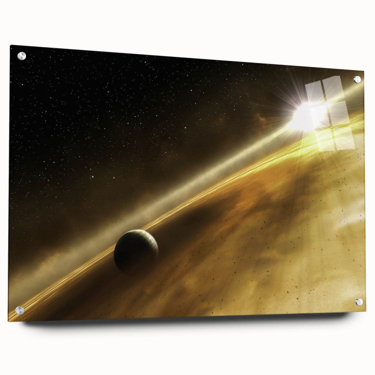 Golden Horizon Space Art - Cosmic Planetary Wall Decor for Homes