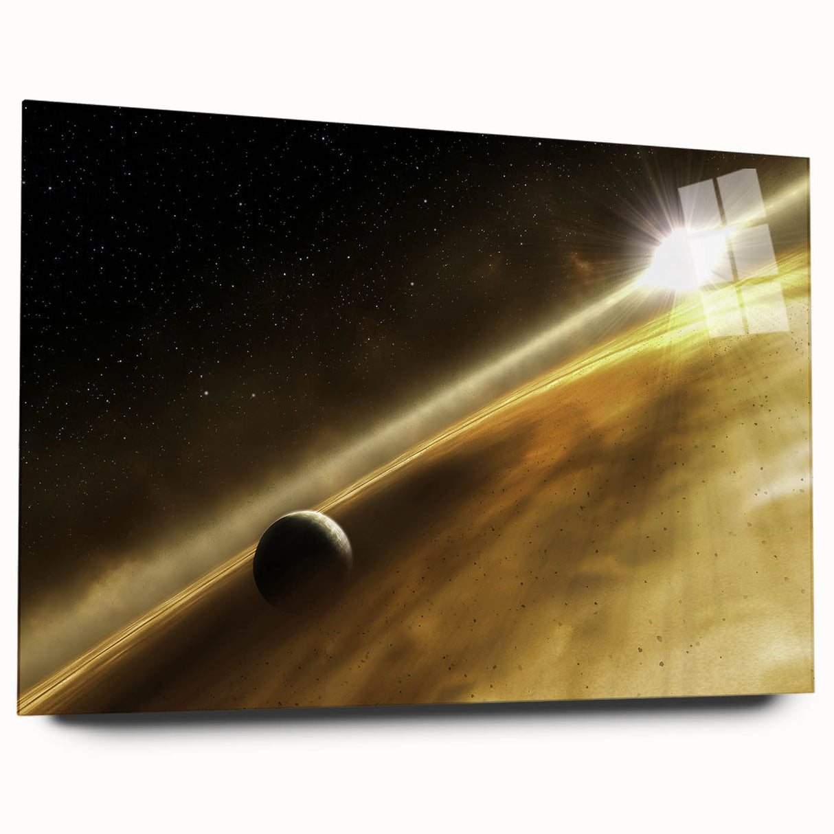 Golden Horizon Space Art - Cosmic Planetary Wall Decor for Homes