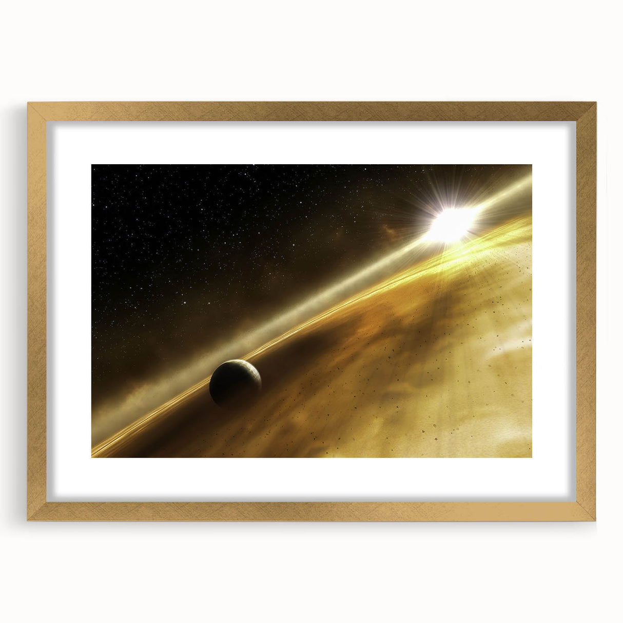 Golden Horizon Space Art - Cosmic Planetary Wall Decor for Homes