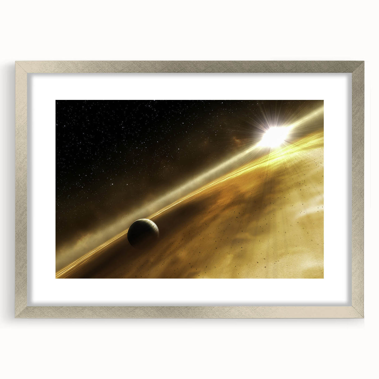 Golden Horizon Space Art - Cosmic Planetary Wall Decor for Homes