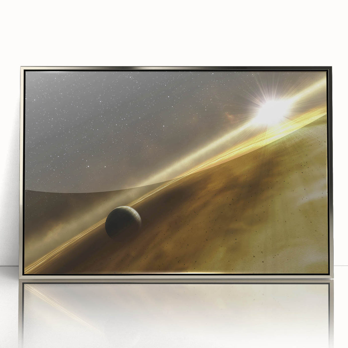 Golden Horizon Space Art - Cosmic Planetary Wall Decor for Homes