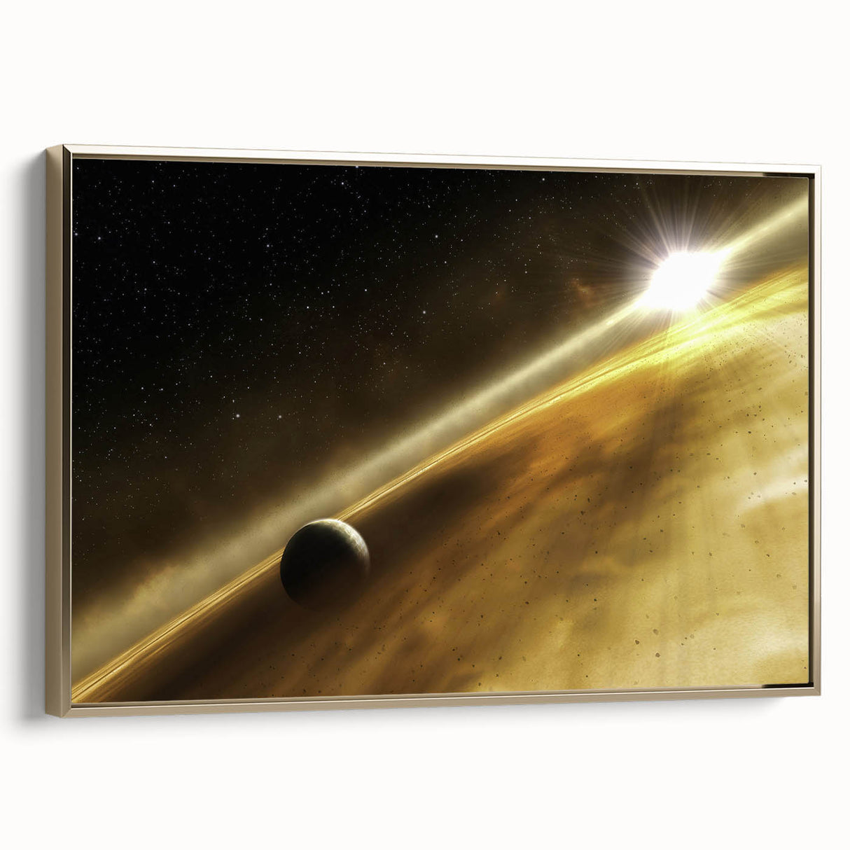 Golden Horizon Space Art - Cosmic Planetary Wall Decor for Homes