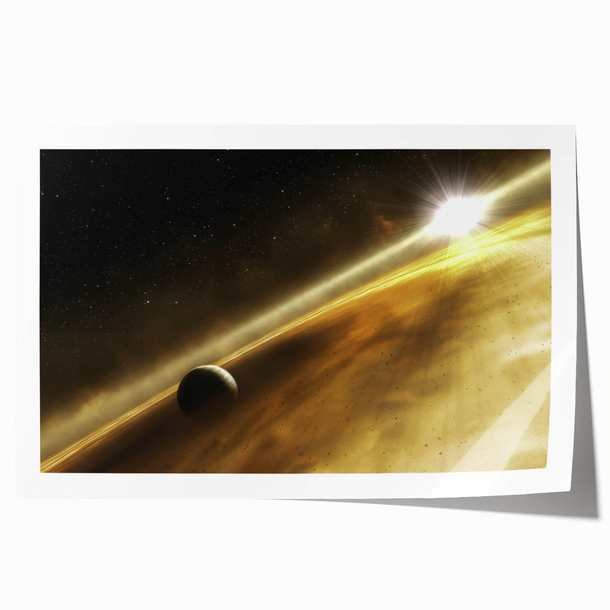 Golden Horizon Space Art - Cosmic Planetary Wall Decor for Homes