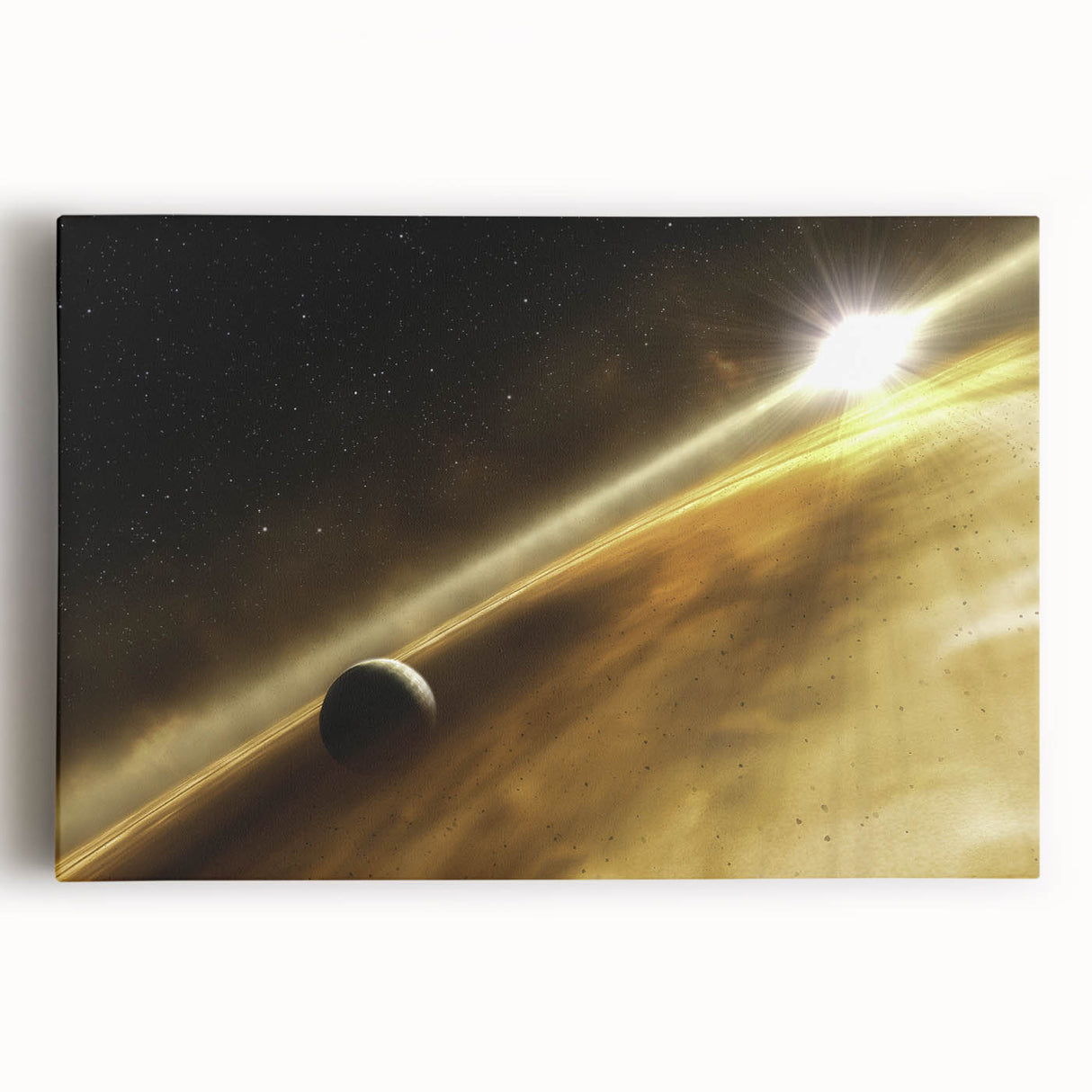 Golden Horizon Space Art - Cosmic Planetary Wall Decor for Homes