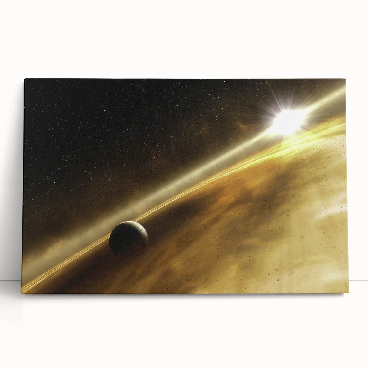 Golden Horizon Space Art - Cosmic Planetary Wall Decor for Homes