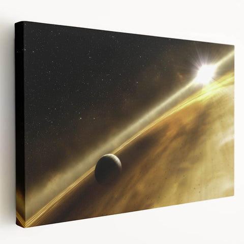Golden Horizon Space Art - Cosmic Planetary Wall Decor for Homes