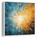 Radiant Sunburst Abstract – Dynamic Sun Wall Art with Blue and Gold