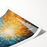 Radiant Sunburst Abstract – Dynamic Sun Wall Art with Blue and Gold