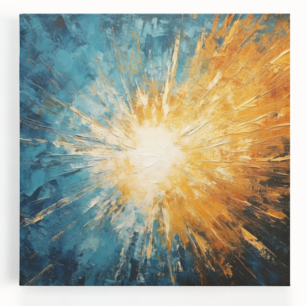Radiant Sunburst Abstract – Dynamic Sun Wall Art with Blue and Gold