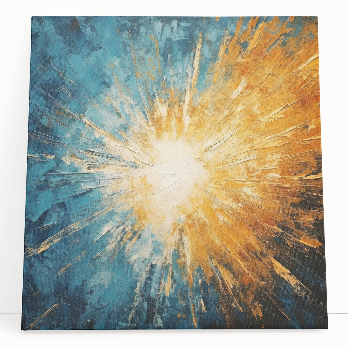 Radiant Sunburst Abstract – Dynamic Sun Wall Art with Blue and Gold