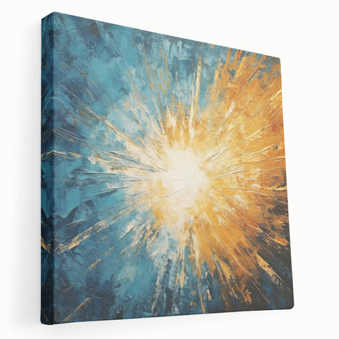 Radiant Sunburst Abstract – Dynamic Sun Wall Art with Blue and Gold