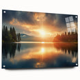 Serene Sunset Over Lake – Peaceful Sun Wall Art with Forest Reflections