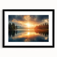 Serene Sunset Over Lake – Peaceful Sun Wall Art with Forest Reflections