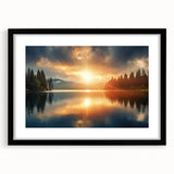 Serene Sunset Over Lake – Peaceful Sun Wall Art with Forest Reflections