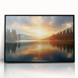 Serene Sunset Over Lake – Peaceful Sun Wall Art with Forest Reflections