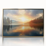 Serene Sunset Over Lake – Peaceful Sun Wall Art with Forest Reflections