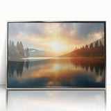 Serene Sunset Over Lake – Peaceful Sun Wall Art with Forest Reflections
