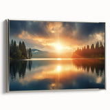 Serene Sunset Over Lake – Peaceful Sun Wall Art with Forest Reflections