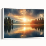 Serene Sunset Over Lake – Peaceful Sun Wall Art with Forest Reflections