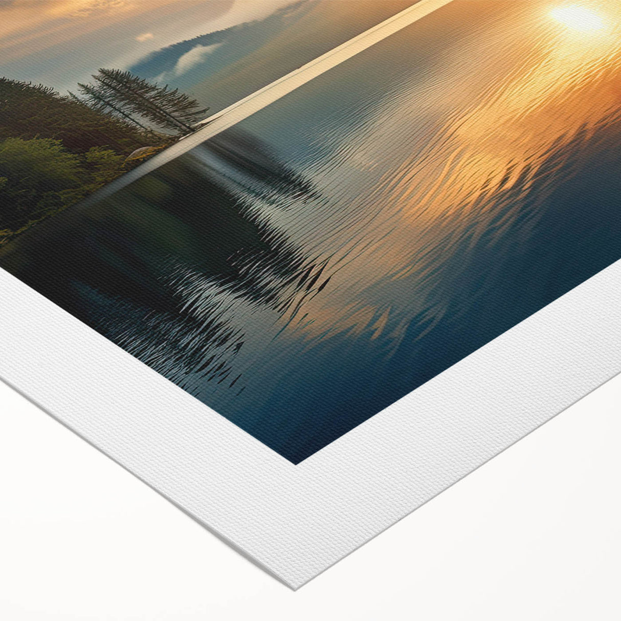Serene Sunset Over Lake – Peaceful Sun Wall Art with Forest Reflections