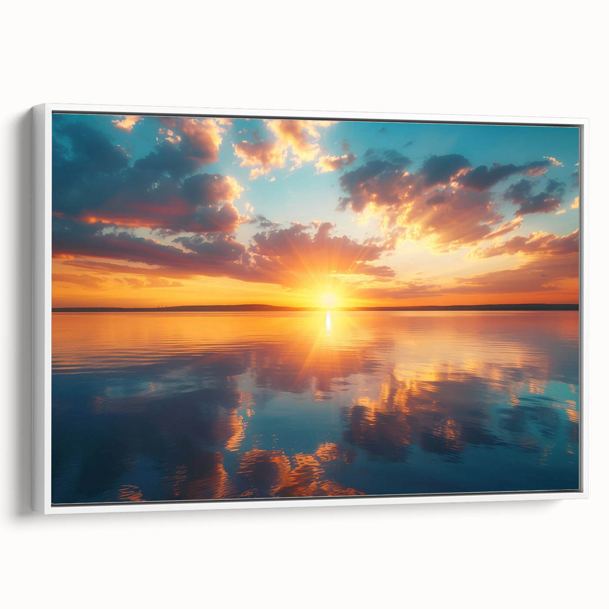 Colorful Sunset Over Lake – Vibrant Sun Wall Art with Reflective Water