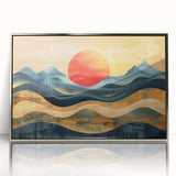 Abstract Red Sun and Waves – Modern Sun Wall Art with Bold Colors
