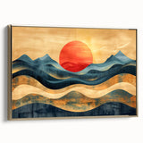 Abstract Red Sun and Waves – Modern Sun Wall Art with Bold Colors