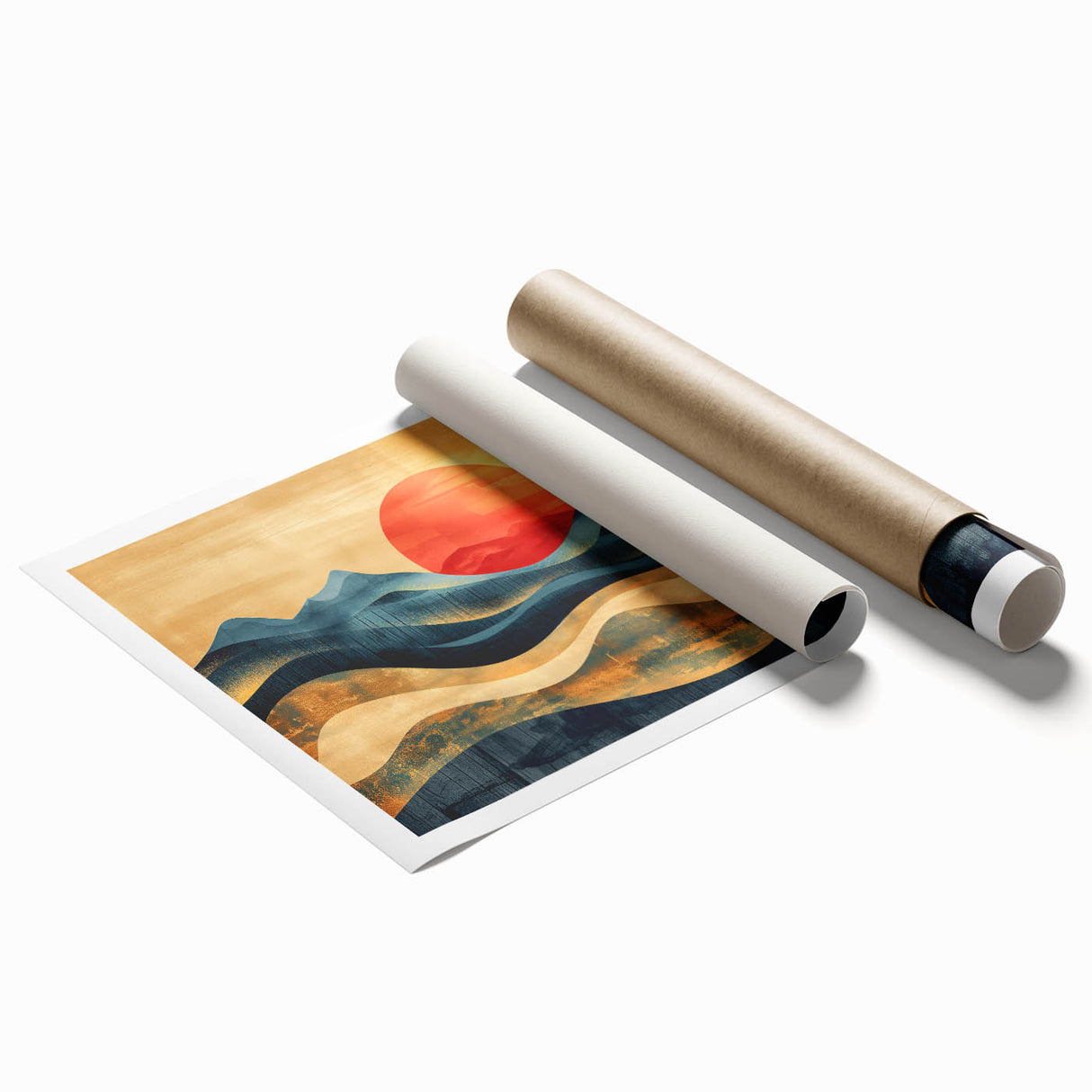 Abstract Red Sun and Waves – Modern Sun Wall Art with Bold Colors