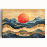 Abstract Red Sun and Waves – Modern Sun Wall Art with Bold Colors
