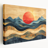 Abstract Red Sun and Waves – Modern Sun Wall Art with Bold Colors