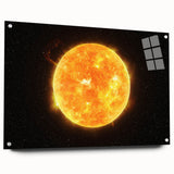 Detailed Sun in Space – Fiery Sun Wall Art with Solar Flares and Stars