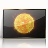 Detailed Sun in Space – Fiery Sun Wall Art with Solar Flares and Stars