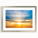 Radiant Sunrise Over Horizon – Peaceful Sun Wall Art with Blue Skies
