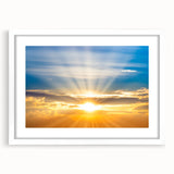 Radiant Sunrise Over Horizon – Peaceful Sun Wall Art with Blue Skies