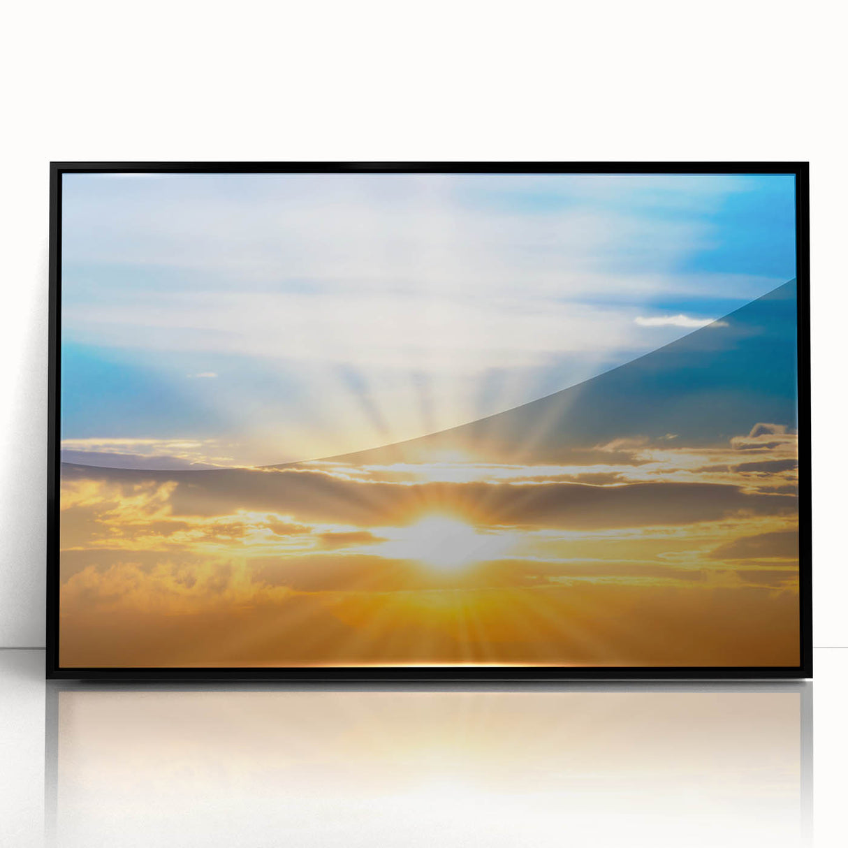 Radiant Sunrise Over Horizon – Peaceful Sun Wall Art with Blue Skies
