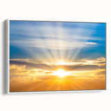 Radiant Sunrise Over Horizon – Peaceful Sun Wall Art with Blue Skies