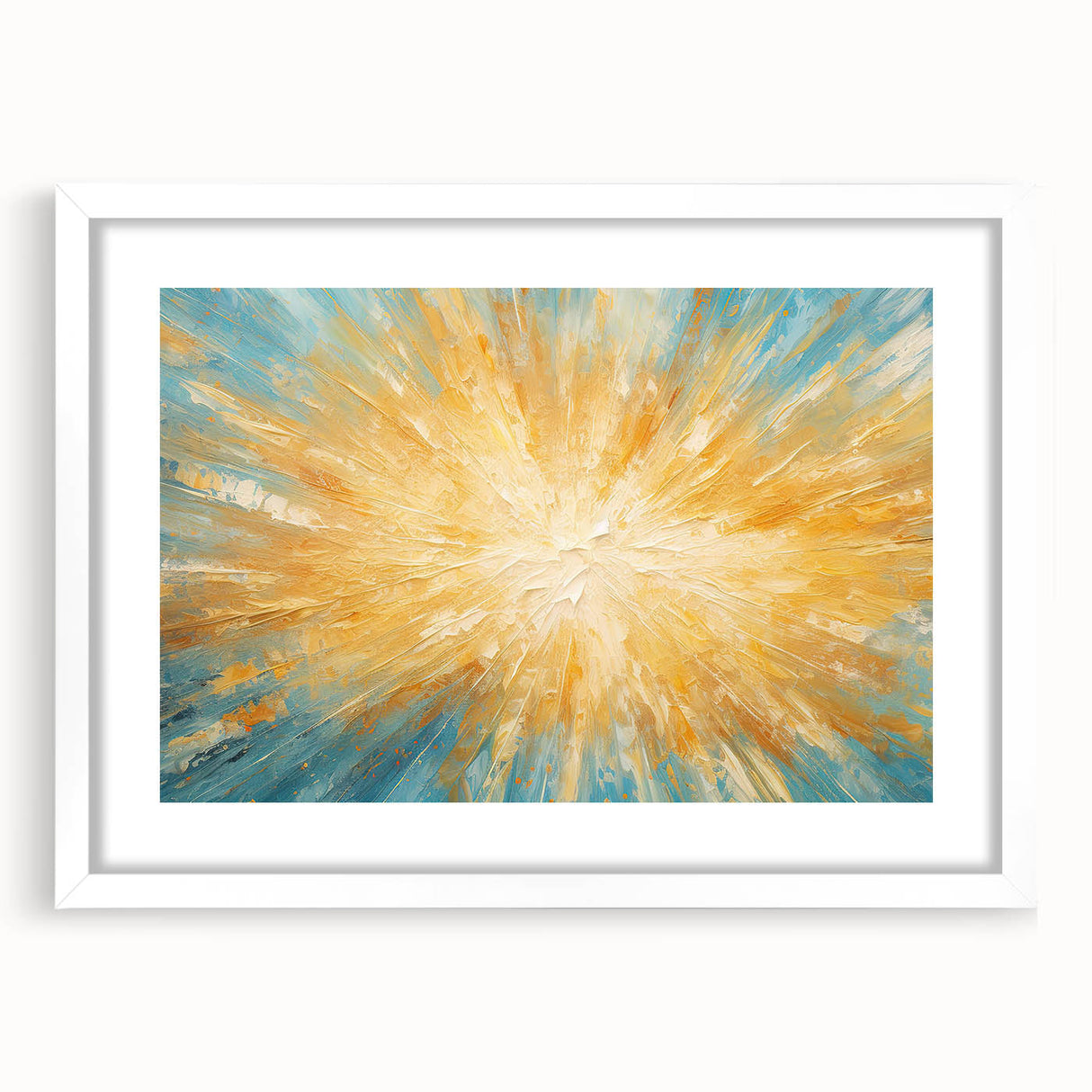 Radiant Sunburst Explosion – Abstract Sun Wall Art with Gold and Blue