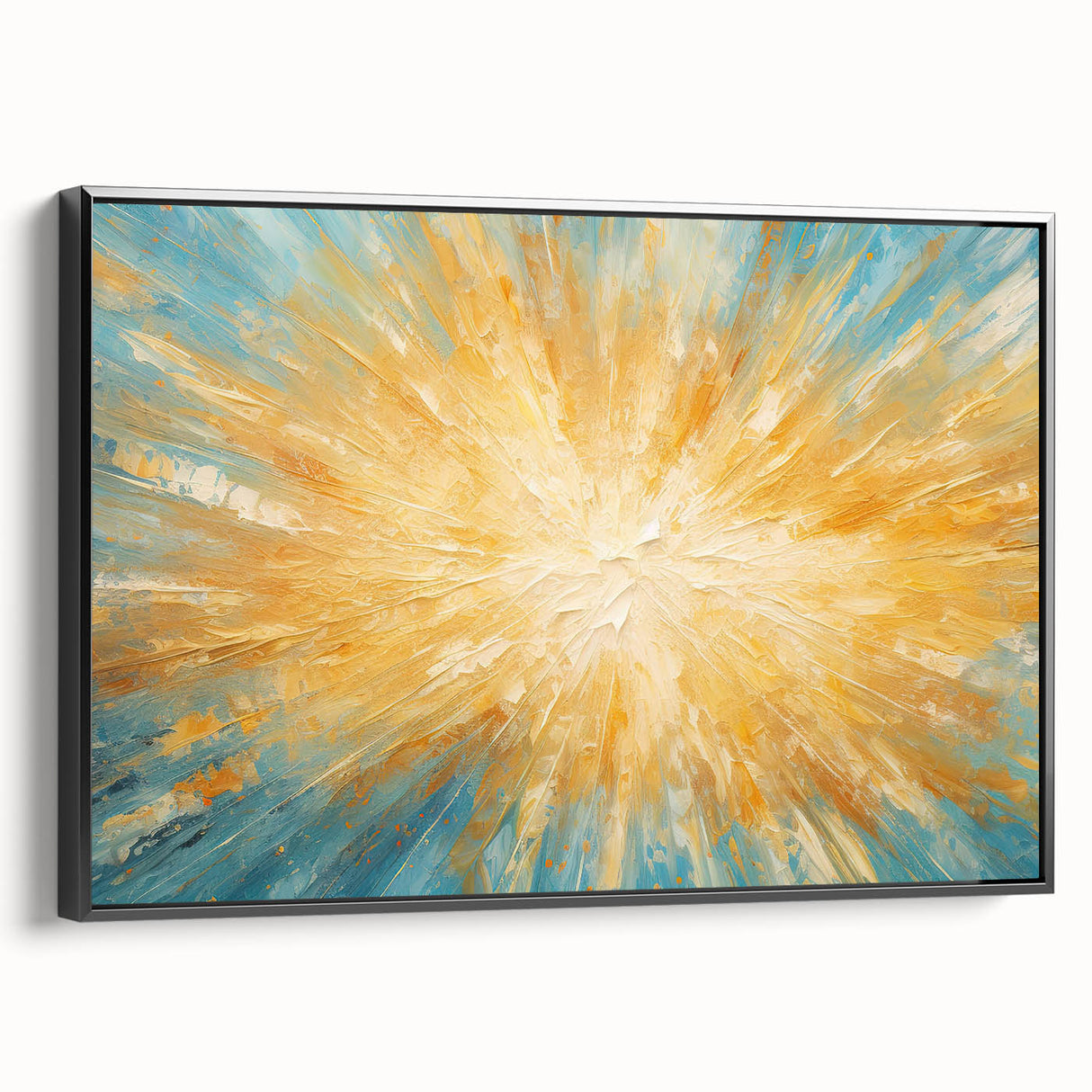 Radiant Sunburst Explosion – Abstract Sun Wall Art with Gold and Blue