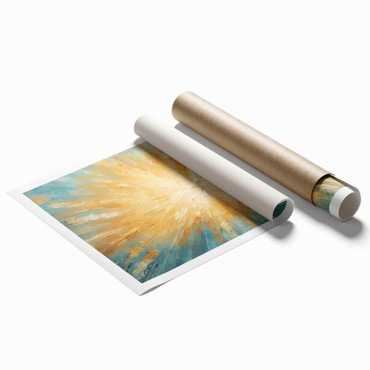Radiant Sunburst Explosion – Abstract Sun Wall Art with Gold and Blue